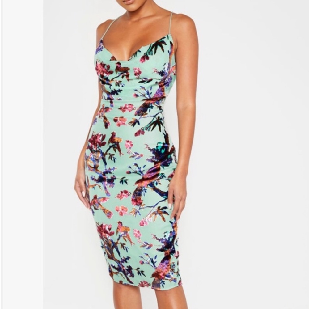 PrettyLittleThing Aqua Cowl Neck Slip Dress